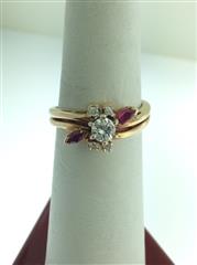 Ruby Lady's Stone & Diamond Ring 5 Diamonds .33 Carat T.W. 14K Yellow Gold 4.4g